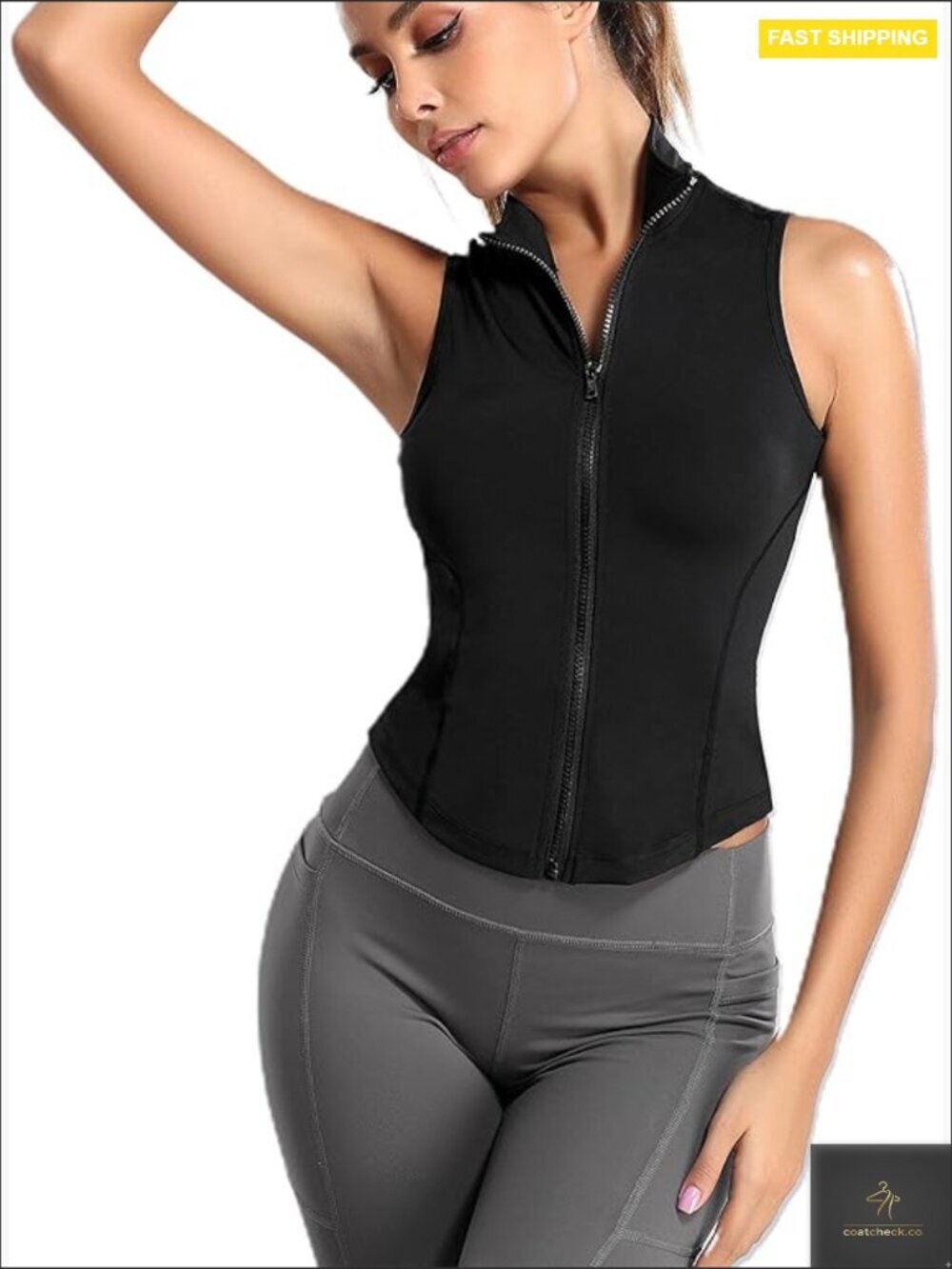 Cropped Zip Up Sleeveless Vest Lightweight Athletic Gym Jacket Workout Yoga Top